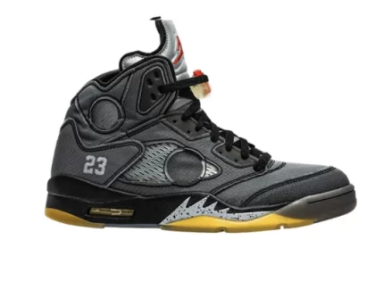 OFF-WHITE™ X AIR JORDAN RETRO 5″BLACK/MUSLIN-FIRE RED” REPLICA CT8480-001