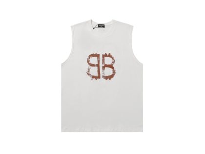YESKICKS Balenciaga BB Sleeveless Tank Top Logo Print T-shirt for Unisex Black And White