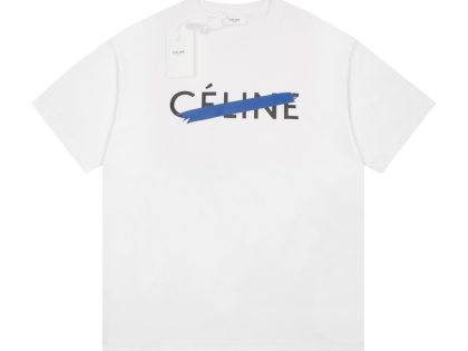 YESKICKS Celine Logo Print T-Shirt for Unisex Black And White