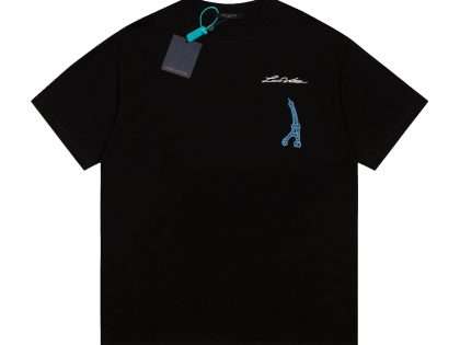 YESKICKS Louis Vuitton Cartoon Bridge Print T-Shirt For Unisex Black And White