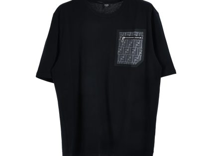 YESKICKS Fendi Zipper Pockets T-Shirt for Unisex Black And Apricot