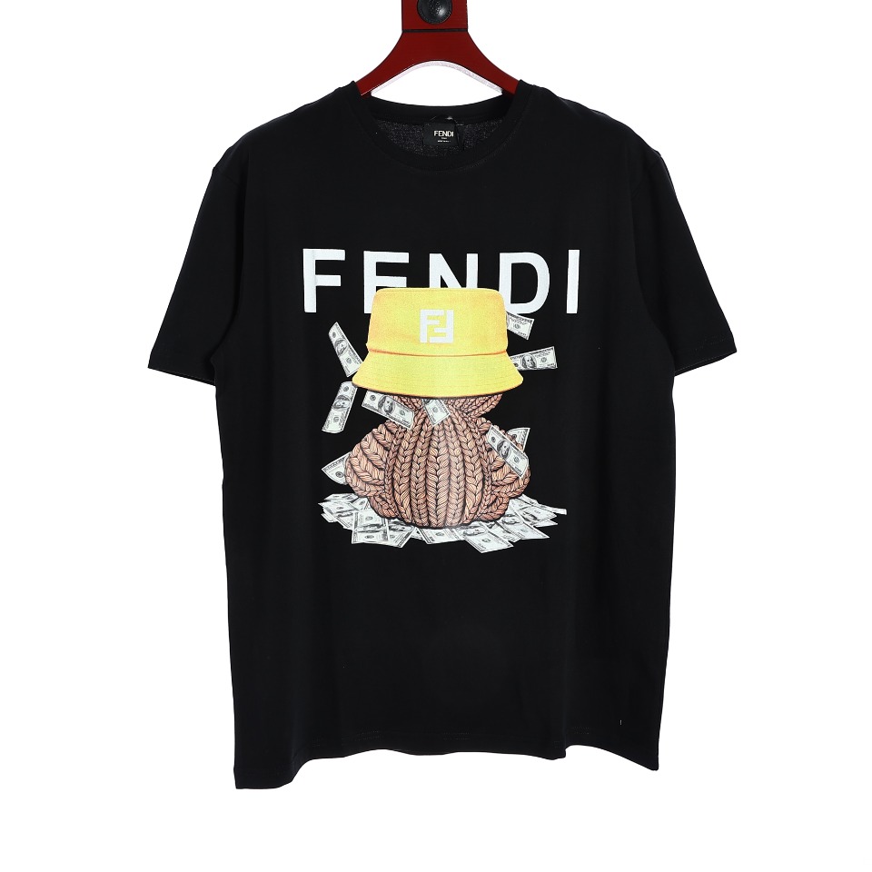 YESKICKS Fendi Dollar Patterns Print T-Shirt for Unisex Black And White