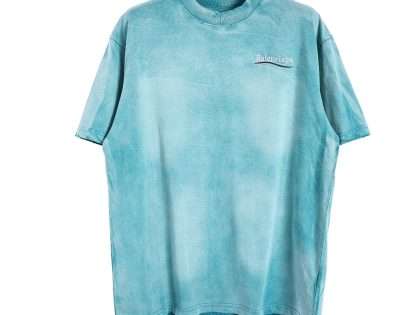 YESKICKS Balenciaga Washed Solid Color T-shirt for Unisex Blue Pink And Gray