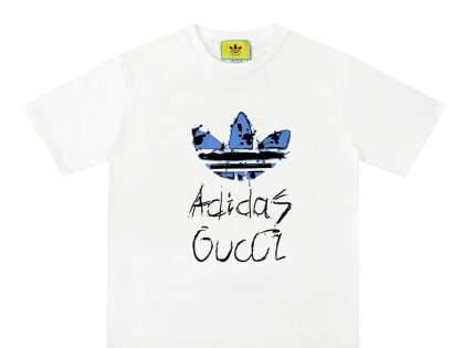 YESKICKS Gucci x Adidas Logo Print T-shirt for Unisex Black and White
