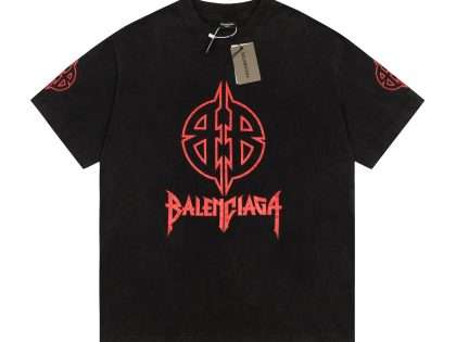 YESKICKS Balenciaga Logo Letter Print T-shirt for Unisex Black And White