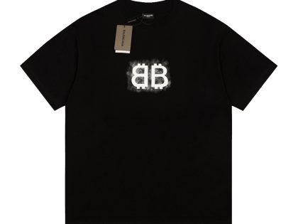 YESKICKS Balenciaga BB Logo Letter Print T-shirt for Unisex Black And White