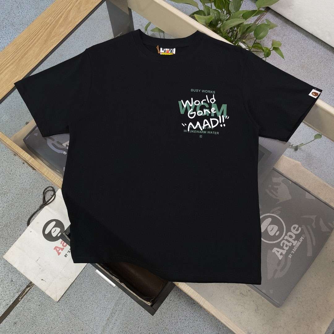 YESKICKS Bape Letter Camouflage Color Print T-Shirt for Unisex Black And White