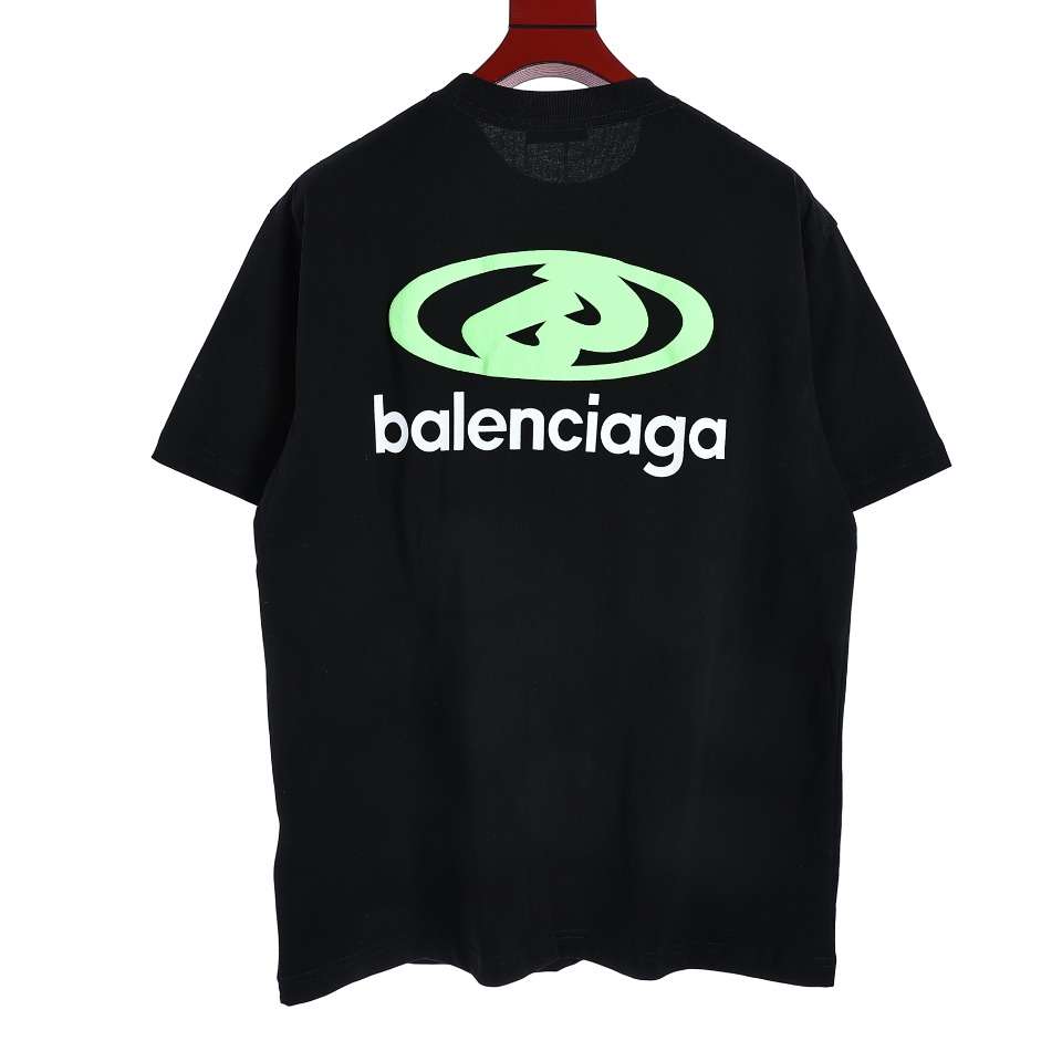 YESKICKS Balenciaga Fluorescent Green Foam Logo Pattern T-shirt for Unisex Black And White - Image 2