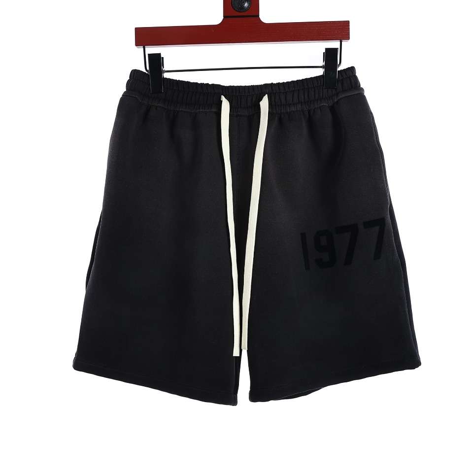 YESKICKS Fear Of God Washed 1977 Flocked Letter Print Shorts Pants for Men