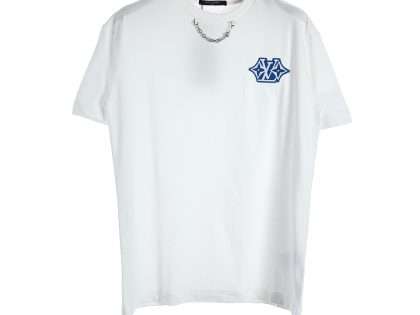 YESKICKS Louis Vuitton Chain Embroidery Letter Logo T-Shirt For Unisex Black And White
