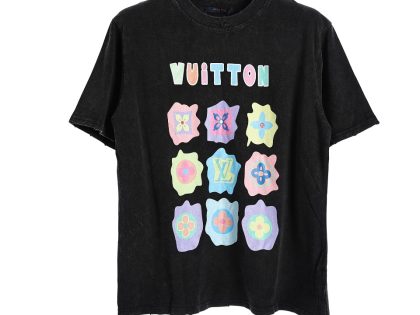 YESKICKS Louis Vuitton Nine-Patterned Three-Flower Washed And Aged Style T-Shirt For Unisex