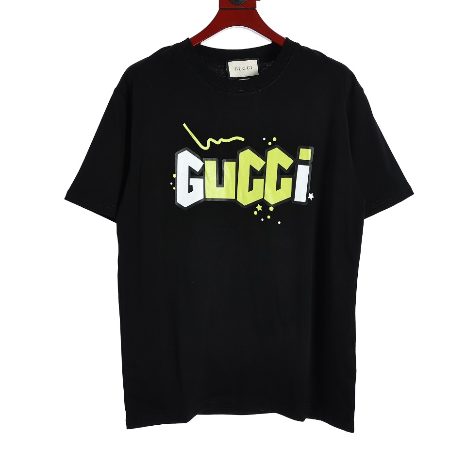 YESKICKS Gucci Logo Print T-Shirt for Unisex Black And White