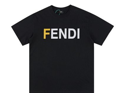 YESKICKS Fendi Logo Casual T-shirt for Unisex Black and White