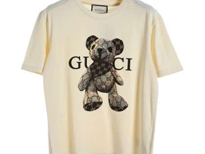 YESKICKS Gucci Doll Bear Print Short Sleeve T-Shirt for Unisex Black And Apricot