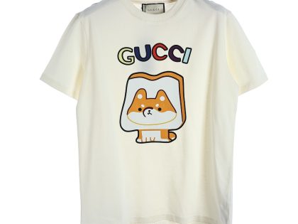 YESKICKS Gucci Square Puppy Print Short Sleeve T-Shirt for Unisex Black And Apricot