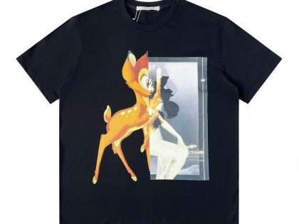 YESKICKS Givenchy Fawn Print Casual Style T-shirt For Unisex Black And White