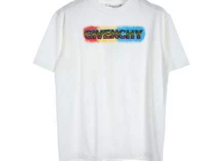 YESKICKS Givenchy Rainbow Logo Embroidery Graffiti T-Shirt For Unisex Black And White