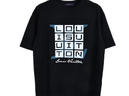 YESKICKS Louis Vuitton Block Letter Print T-Shirt For Unisex Black And White
