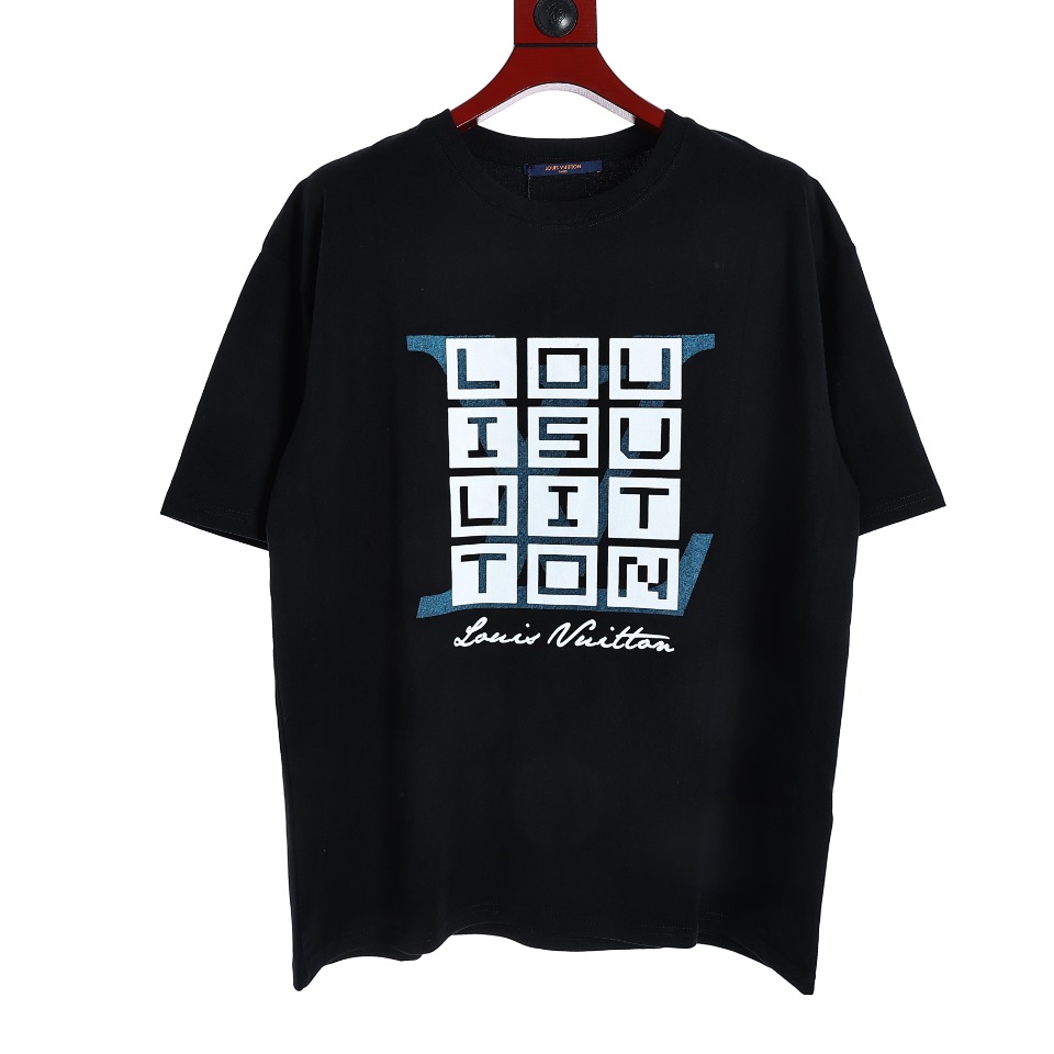 YESKICKS Louis Vuitton Block Letter Print T-Shirt For Unisex Black And White