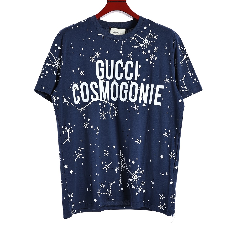 YESKICKS Gucci Star Grove Printed T-Shirt For Unisex Blue And Apricot