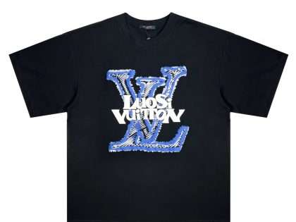 YESKICKS Louis Vuitton Logo Casual T-shirt for Unisex Black and White