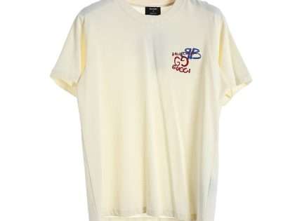 YESKICKS Gucci x Balenciaga Back Embroidery Round Neck T-Shirt For Unisex Black And Apricot