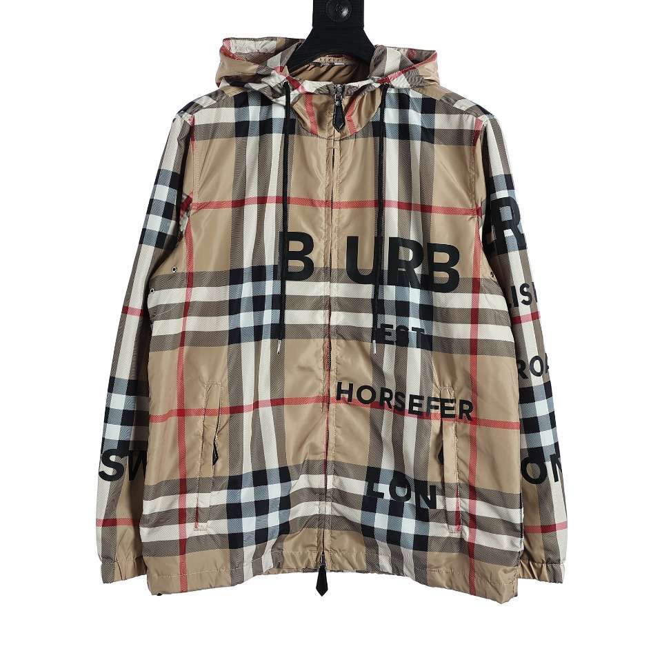 YESKICKS Burberry Plaid Thick Rubber Letter Zipper Hooded Jacket Coat For Unisex