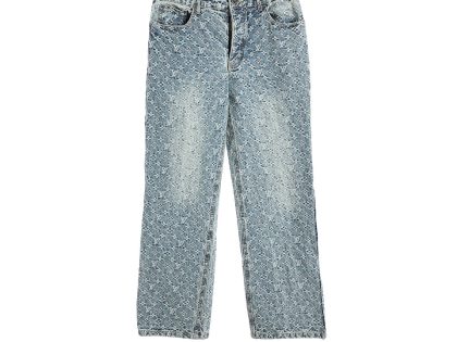 YESKICKS Louis Vuitton Monogram Jacquard Straight Leg Washed Denim Pants For Unisex
