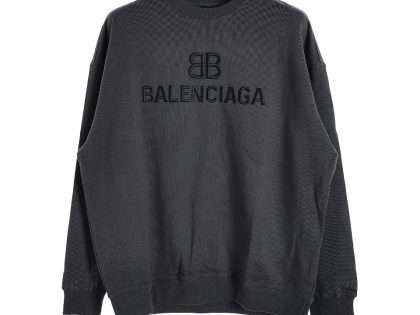 YESKICKS Balenciaga Double B Logo Embroidered Crew Neck Sweatshirt For Unisex Deep Gray Light Gray And Light Blue