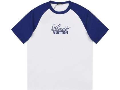 YESKICKS Louis Vuitton Colorblocked Raglan Sleeves T-shirt for Unisex Black and Blue