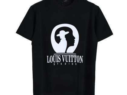 YESKICKS Louis Vuitton Movie Studio Theme Flocked T-Shirt For Unisex Black And White