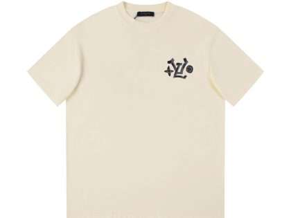 YESKICKS Louis Vuitton Logo Casual T-shirt for Unisex Black and Apricot