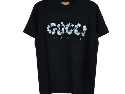 YESKICKS Gucci x Balenciaga Double B Embroidery Jigsaw Print T-Shirt For Unisex Black White And Brown