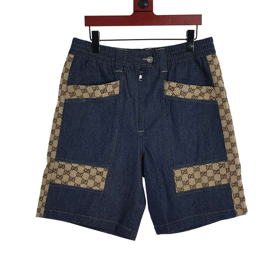 YESKICKS Gucci Patchwork Denim Shorts Pants For Men