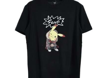 YESKICKS Fendi Pikachu Print T-Shirt For Unisex Black And White