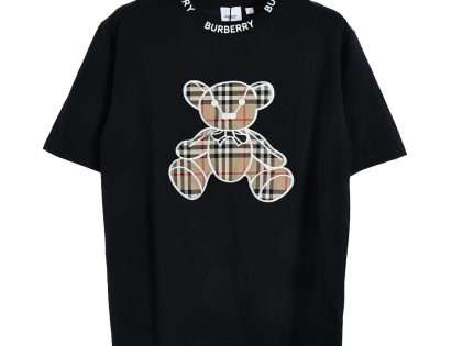 YESKICKS Burberry Teddy Bear Plaid Patch Embroidered T-Shirt For Unisex Black And White