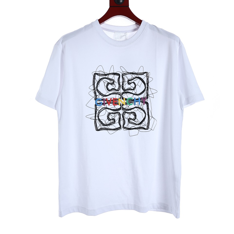 YESKICKS Givenchy Rainbow Logo Foam Printed T-Shirt For Unisex Black And White