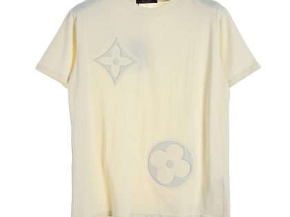 YESKICKS Louis Vuitton Logo Embossed T-Shirt For Unisex Navy Blue And Apricot