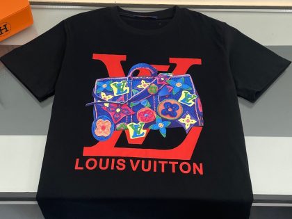 YESKICKS Louis Vuitton Logo Bag Patterns Casual T-shirt for Unisex Black and White