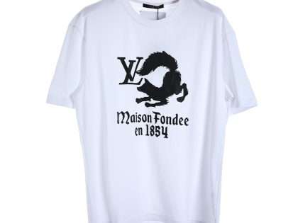 YESKICKS Louis Vuitton 1854 Series Cartoon Fox Printed T-Shirt For Unisex Black White And Gray