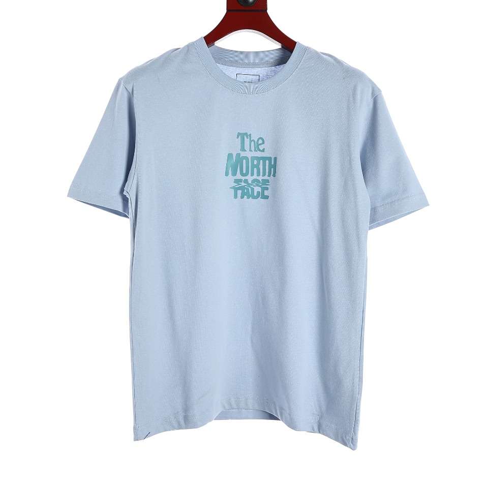 YESKICKS The North Face Climber's Collection Gunstock Short Sleeve Crew Neck T-Shirt For Unisex Blue And Apricot