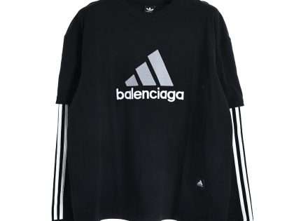 YESKICKS Balenciaga x Adidas Embroidered Fake Two Piece Sweatshirt For Unisex Black And White
