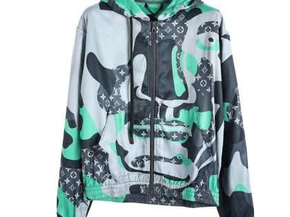 YESKICKS Louis Vuitton Complex Printed Hooded Long Sleeve Jacket For Unisex