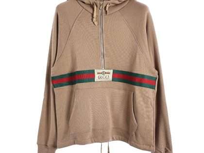 YESKICKS Gucci Red and Green Webbing Half Zip Long Sleeve Hoodie For Unisex Black And Brown