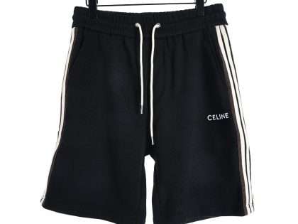 YESKICKS Celine Classic Embroidered Webbing Shorts For Unisex Black And Deep Gray