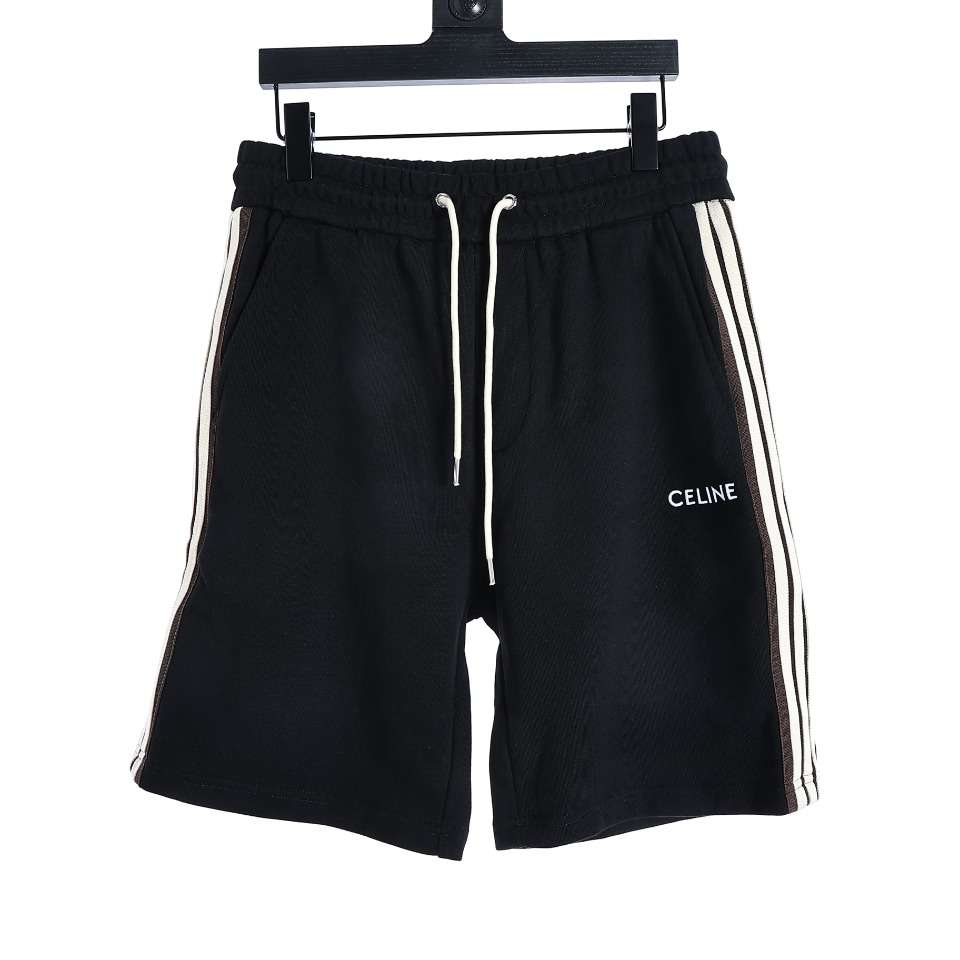 YESKICKS Celine Classic Embroidered Webbing Shorts For Unisex Black And Deep Gray