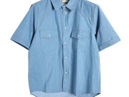 YESKICKS Gucci Denim Short Sleeve Shirt With Green Graffiti On The Back For Unisex