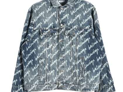 YESKICKS Balenciaga Monogram Graffiti Denim Jacket For Unisex Black And Blue