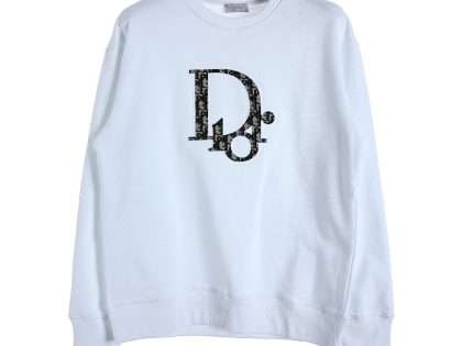 YESKICKS Dior Appliquéd Embroidered Cotton Crew Neck Sweatshirt For Unisex Black And White
