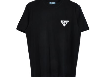 YESKICKS Prada Triangle Label Letter Print T-Shirt For Unisex Black And White